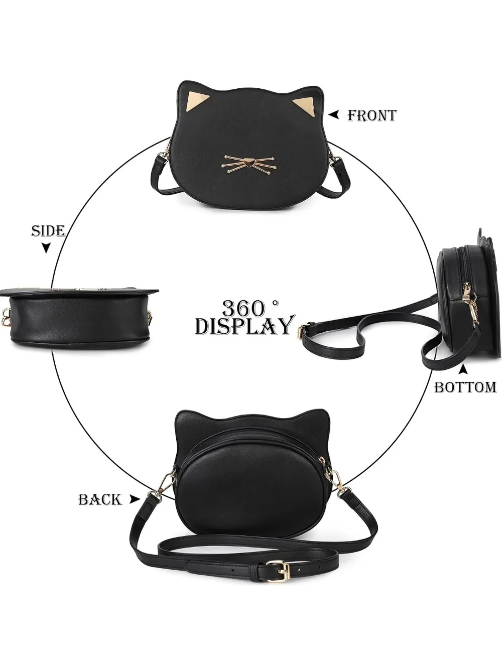Black Cat-Shaped Crossbody Bag with Gold Accents